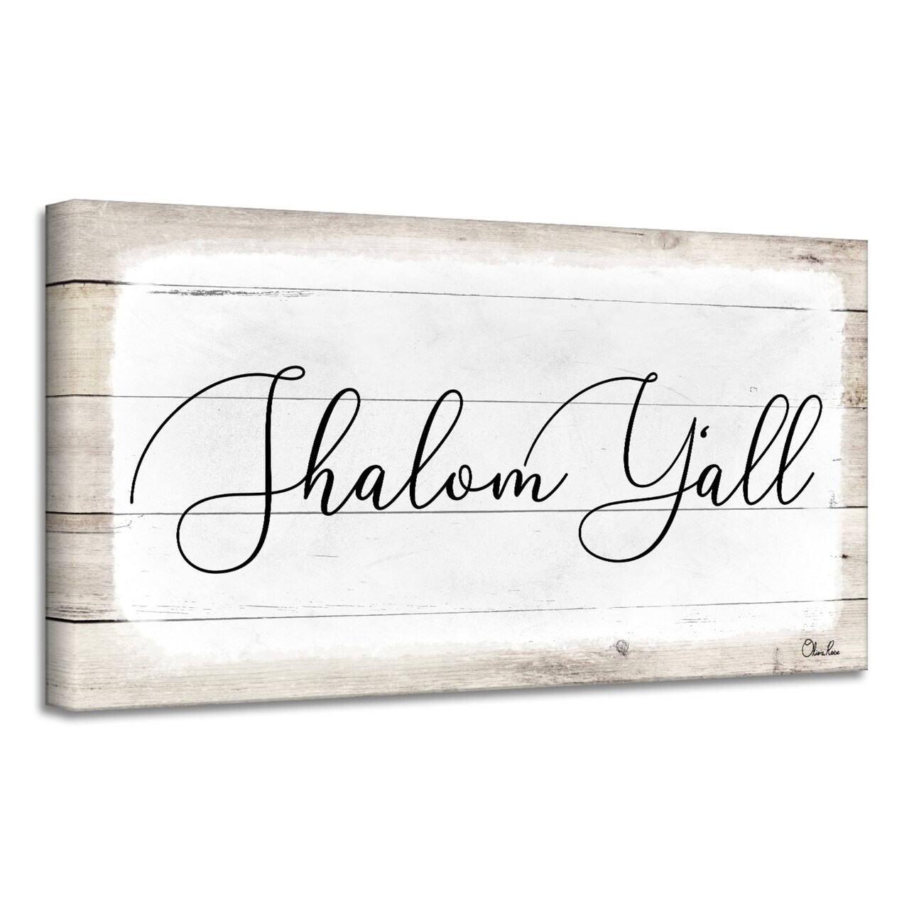 Crafted Creations Beige and White 'Shalom Y'all' Hanukkah Canvas Wall Art Decor 12" x 24"